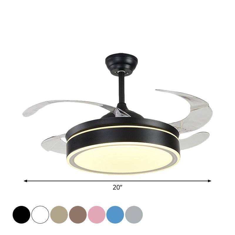 Acrylrunde 4 Klingen Anhänger Lüfterleuchte moderne LED -Semi -Flush für Schlafzimmer, 20 "breit