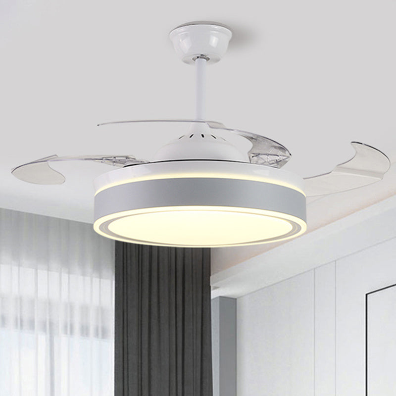 Acrylrunde 4 Klingen Anhänger Lüfterleuchte moderne LED -Semi -Flush für Schlafzimmer, 20 "breit