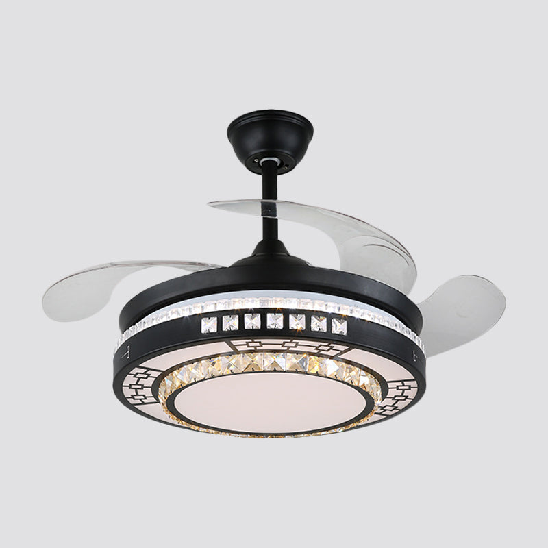 4 Klingen geschichtetes Schlafzimmer Semi Flush Crystal 20 "breite LED -Einfachheit Hanges Lüfterleuchte in Schwarz