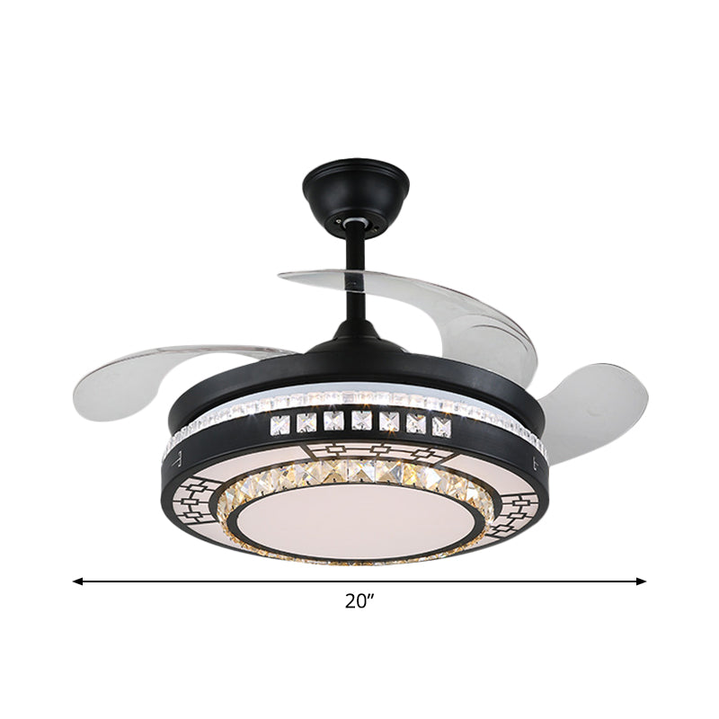 4 Klingen geschichtetes Schlafzimmer Semi Flush Crystal 20 "breite LED -Einfachheit Hanges Lüfterleuchte in Schwarz
