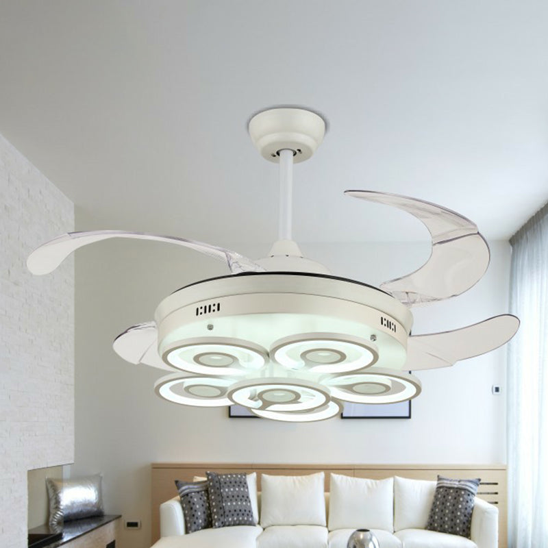 Bucle acrílico de 4 cuchillas ventilador de colgante de 4 cuchillas simplicidad led semi smi-swush monte, 19 "de ancho
