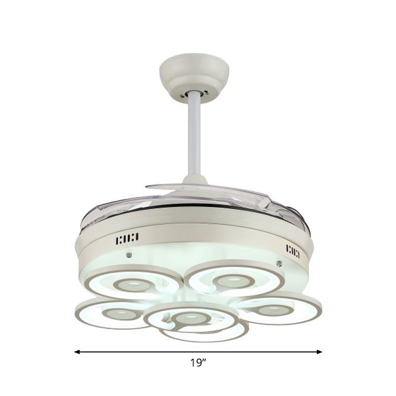 Bucle acrílico de 4 cuchillas ventilador de colgante de 4 cuchillas simplicidad led semi smi-swush monte, 19 "de ancho