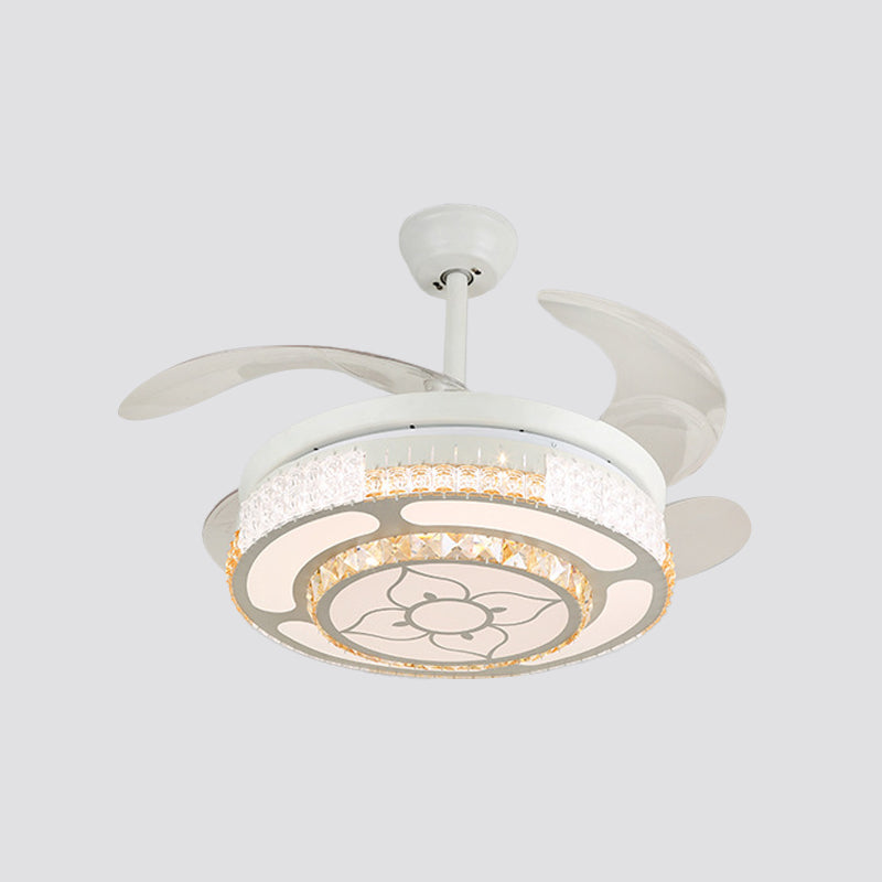 Tiered 4-Blade Semi Flush Mount Modernity Beveled Crystal 19" Wide LED White Hanging Fan Lamp
