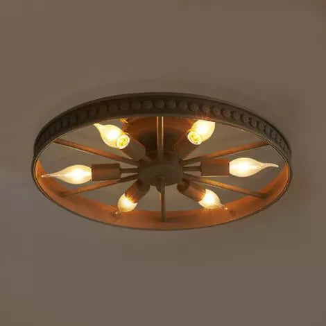 Black/Bronze 6 Heads Semi Flush Ceiling Light Farmhouse Stylish Metallic Wheel Shade Ceiling Lamp for Living Room