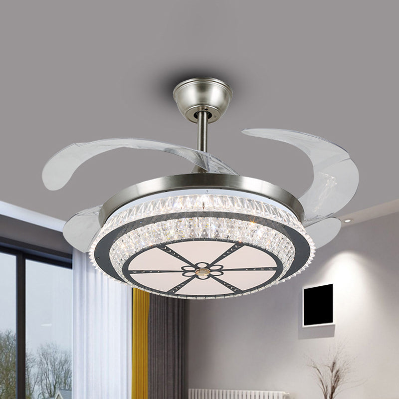 19 "breit gestufte Kristall Halbflush Mount Leichte LED Silber Hanging Lüfterlampe mit 4 Klingen