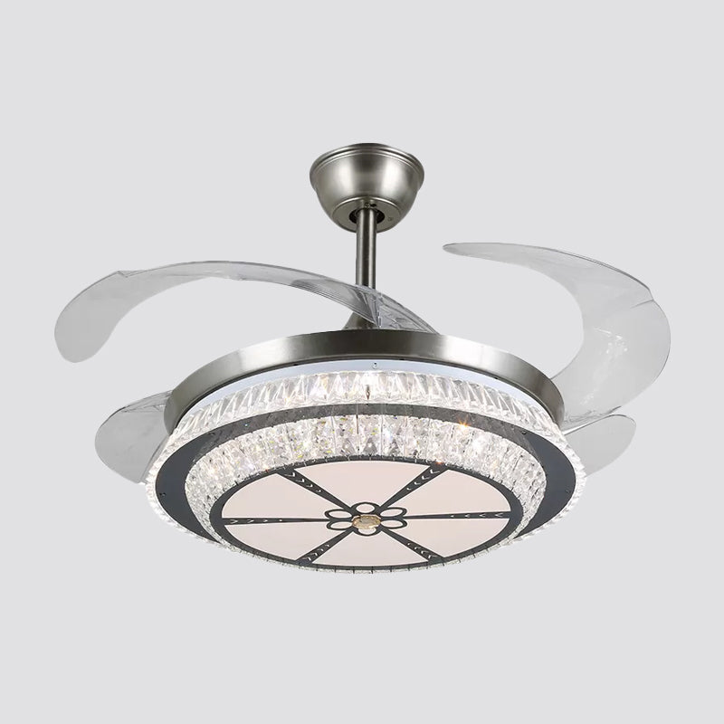 19 "breit gestufte Kristall Halbflush Mount Leichte LED Silber Hanging Lüfterlampe mit 4 Klingen