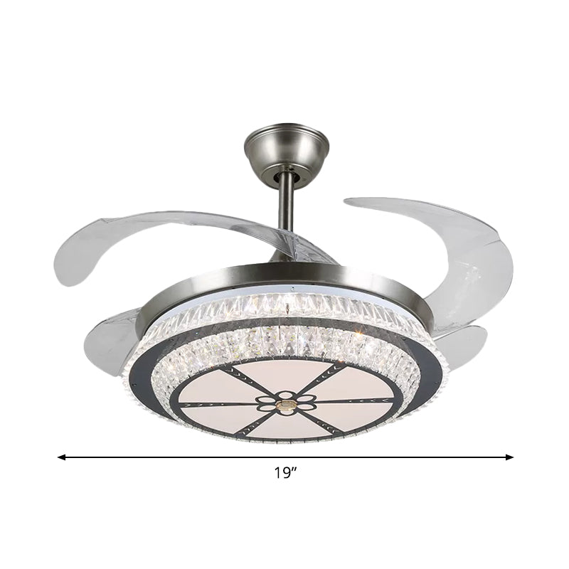 19 "breit gestufte Kristall Halbflush Mount Leichte LED Silber Hanging Lüfterlampe mit 4 Klingen