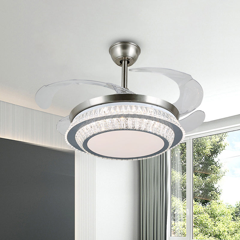 19 "breit gestufte Kristall Halbflush Mount Leichte LED Silber Hanging Lüfterlampe mit 4 Klingen