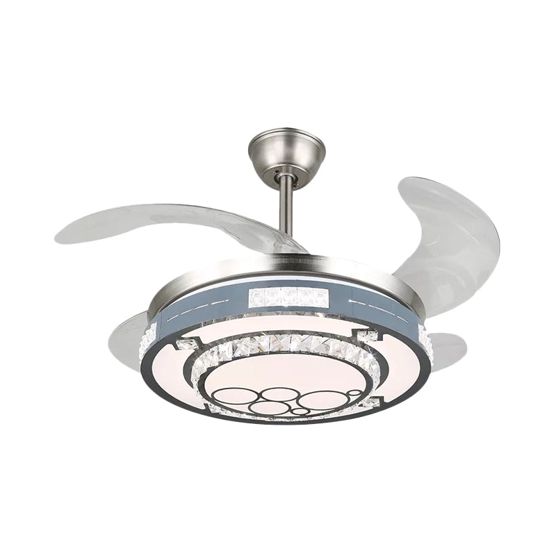Runde Hanging Lüfterlampenlampe Moderne Kristall 19 "breites LED Silber Semi Flush Mount Light, 4 Klingen