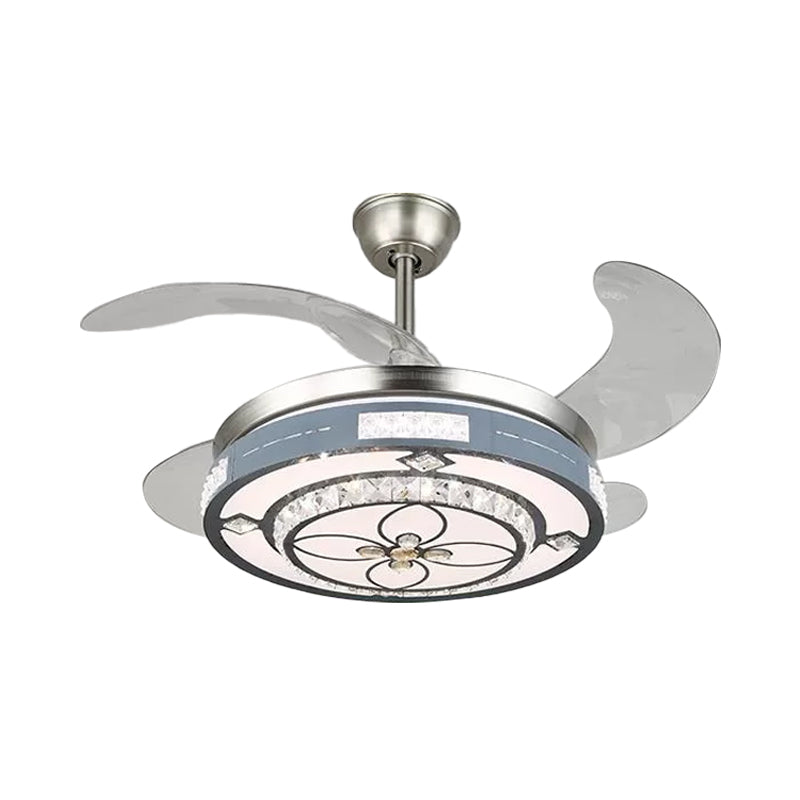 Runde Hanging Lüfterlampenlampe Moderne Kristall 19 "breites LED Silber Semi Flush Mount Light, 4 Klingen
