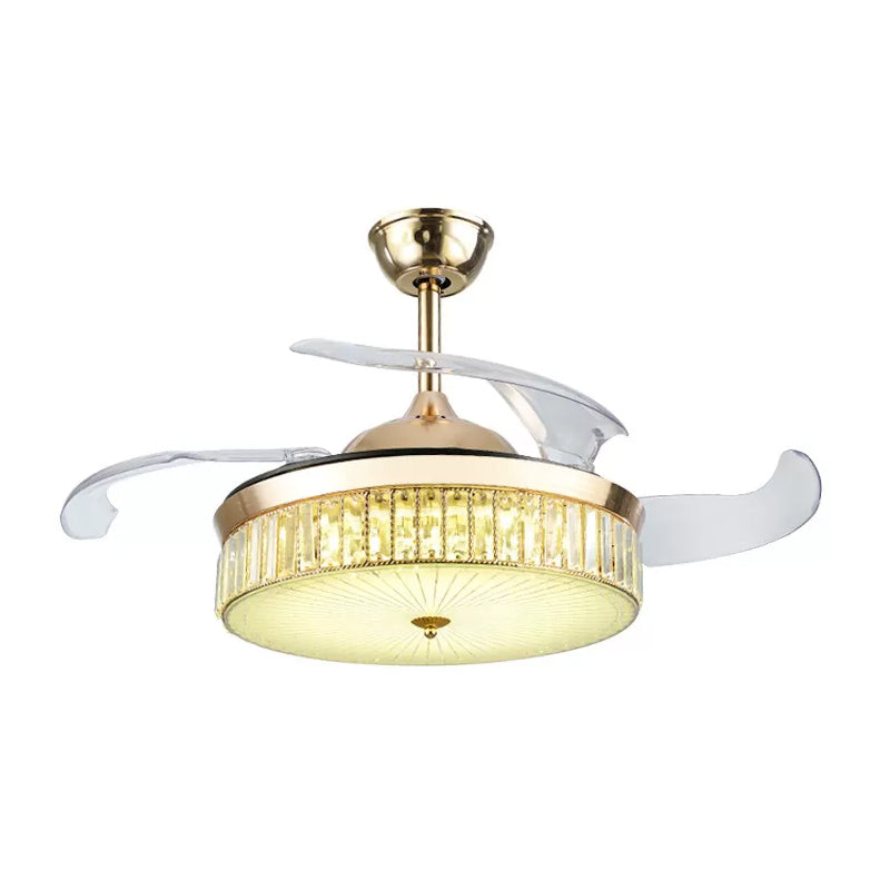 4 Blades Gold Drum Semi Flush Mount Contemporary Crystal Prisma LED Deckenlüftungslampe, 19 "breit