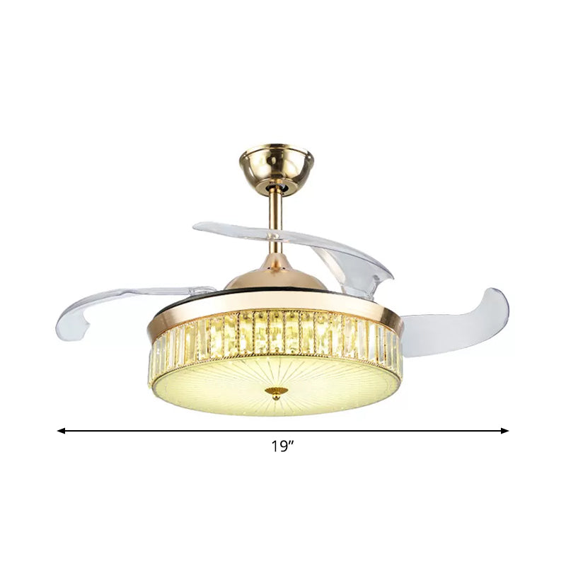 4 Blades Gold Drum Semi Flush Mount Contemporary Crystal Prisma LED Deckenlüftungslampe, 19 "breit
