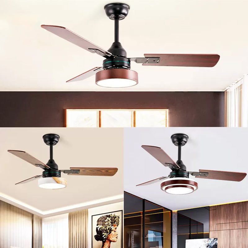 3 Blades LED Round Semi-Flush Ceiling Light Vintage Acrylic Pendant Fan Lamp for Bedroom