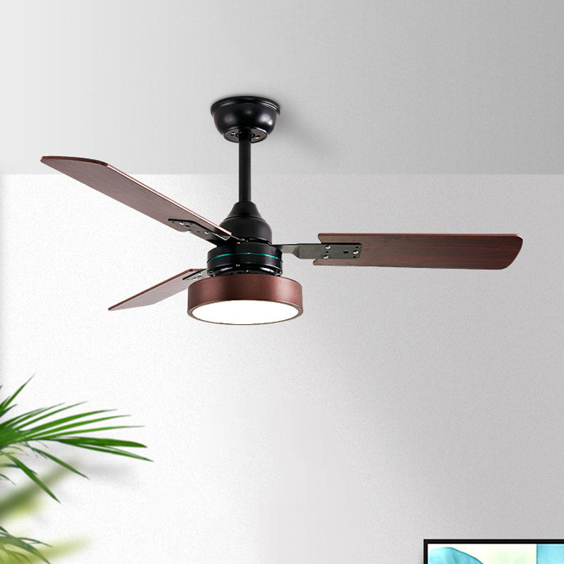 3 Blades LED Round Semi-Flush Ceiling Light Vintage Acrylic Pendant Fan Lamp for Bedroom