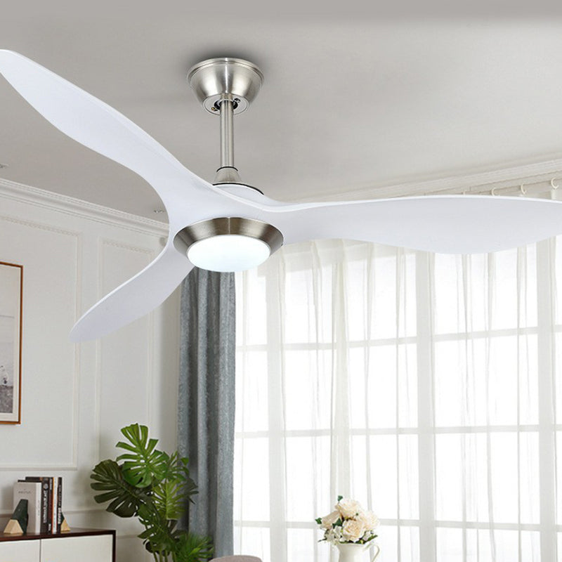 Bowl Metallic 3-Blade Semi Flush Light Fixture Classic LED Bedroom Ceiling Fan Lamp in White, 48" Wide