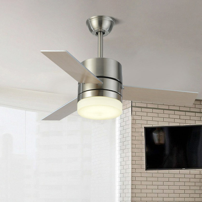 Drum Shaped Bedroom Hanging Fan Light Countryside Metal 36" Wide LED Nickel Semi Flush, 3 Blades