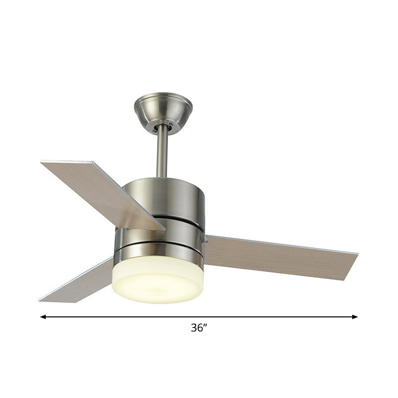 Drum Shaped Bedroom Hanging Fan Light Countryside Metal 36" Wide LED Nickel Semi Flush, 3 Blades