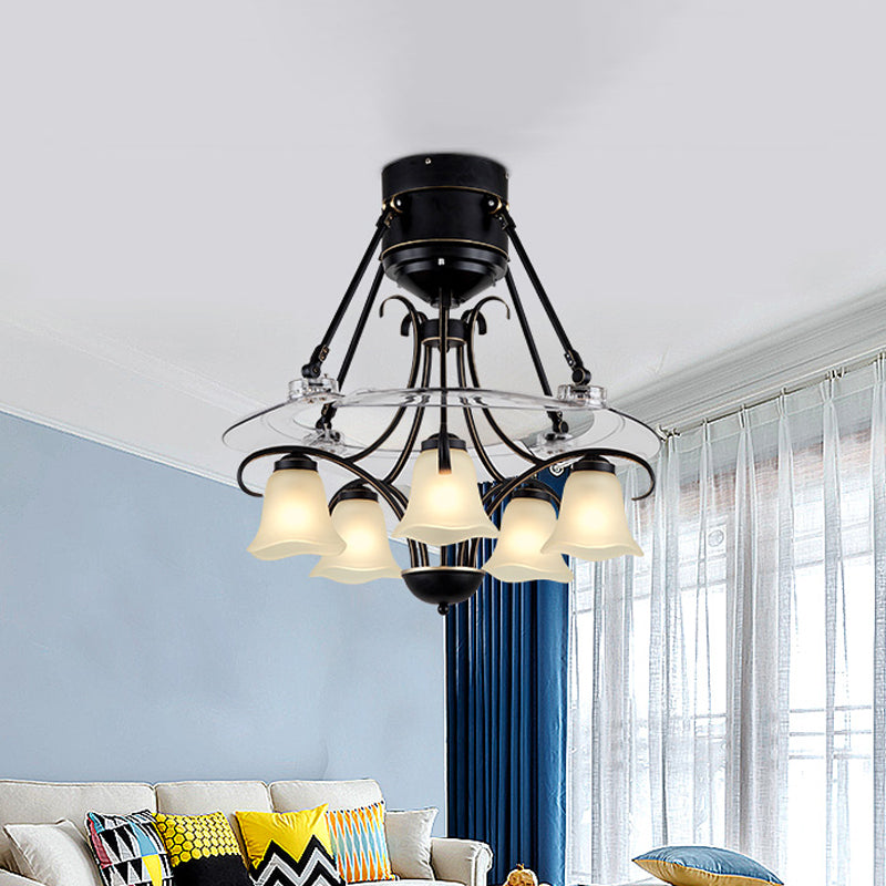 48 "breit geometrische Hangdüfter Leichtsexerität Metall Black Semi-Flush-Halterung mit 4 Klingen