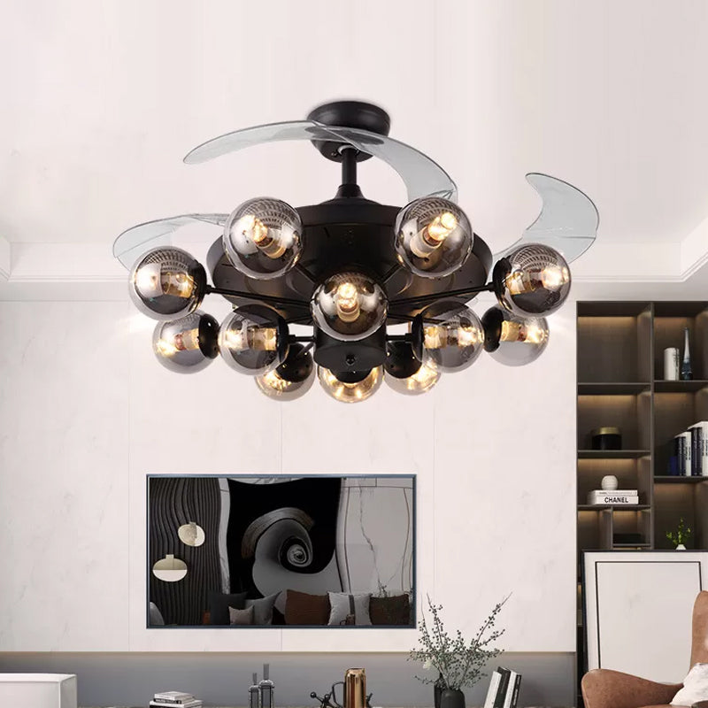 48 "breit geometrische Hangdüfter Leichtsexerität Metall Black Semi-Flush-Halterung mit 4 Klingen