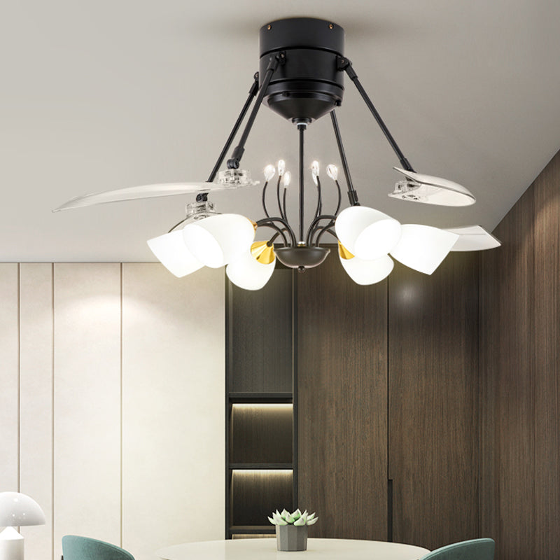 48 "breit geometrische Hangdüfter Leichtsexerität Metall Black Semi-Flush-Halterung mit 4 Klingen