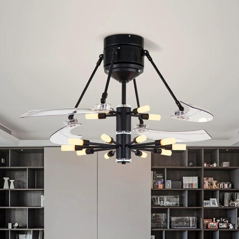 48 "breit geometrische Hangdüfter Leichtsexerität Metall Black Semi-Flush-Halterung mit 4 Klingen