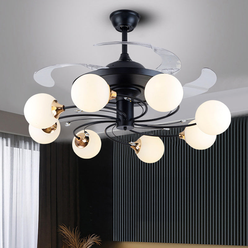 Global Semi Flush Minimalist White Glass 8 Lichter Wohnzimmer Hängende Leuchte Leuchte in schwarz, 42 "breit