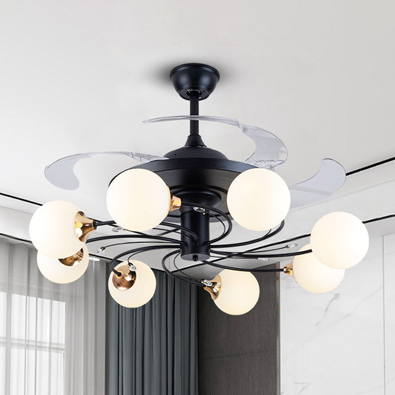 Global Semi Flush Minimalist White Glass 8 Lichter Wohnzimmer Hängende Leuchte Leuchte in schwarz, 42 "breit