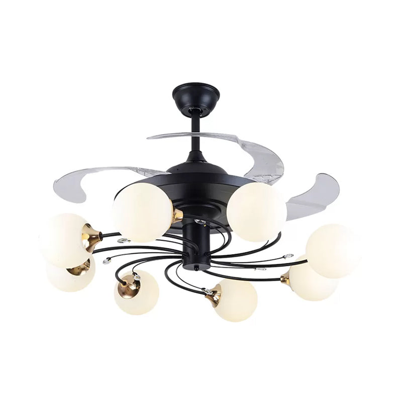 Global Semi Flush Minimalist White Glass 8 Lichter Wohnzimmer Hängende Leuchte Leuchte in schwarz, 42 "breit