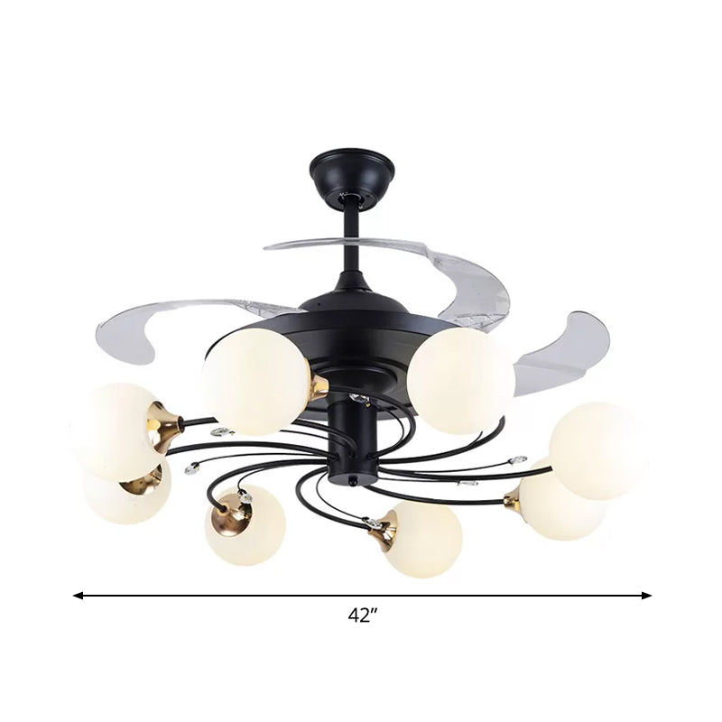 Global Semi Flush Minimalist White Glass 8 Lichter Wohnzimmer Hängende Leuchte Leuchte in schwarz, 42 "breit