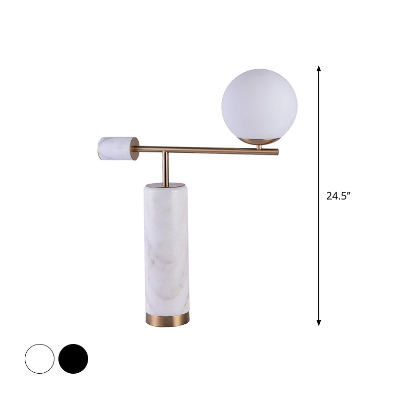 Schwarz/Weiß -Hebel -Tischständer leichte postmoderne 1 Glühbirnen -Marmor -Nachtlampe mit Kugelmilchglasschatten