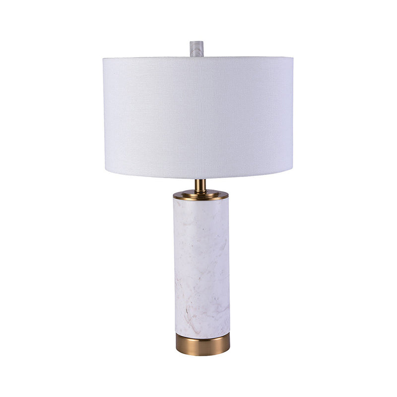 Lampada da comodino con paralume a tamburo Lampada da tavolo in tessuto minimalista per camera singola con accento in marmo bianco