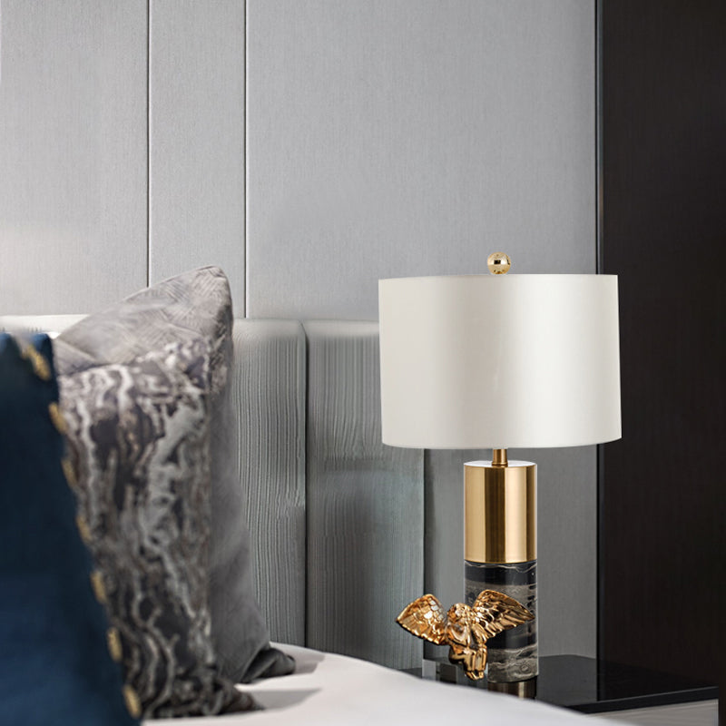 Lampada da notte con paralume dritto Lampada da tavolo moderna in tessuto a 1 testa Nero/Grigio/Bianco per camera da letto, 12,5"/15" W