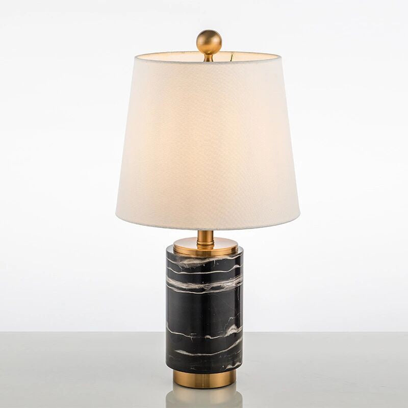 Tissu empire ombre lampe de nuit moderne 1 ampoule noire / gris / blanc table de table claire avec colonne en marbre