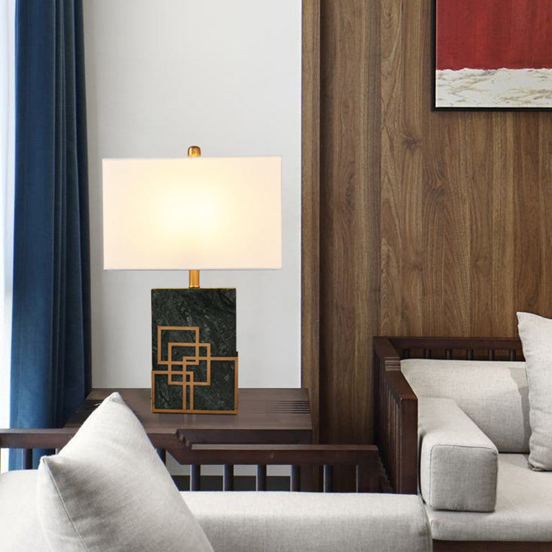 Lámpara de mesa rectángulo de tela nocturna estilo moderno de 1 luces/blancos/verde con pedestal