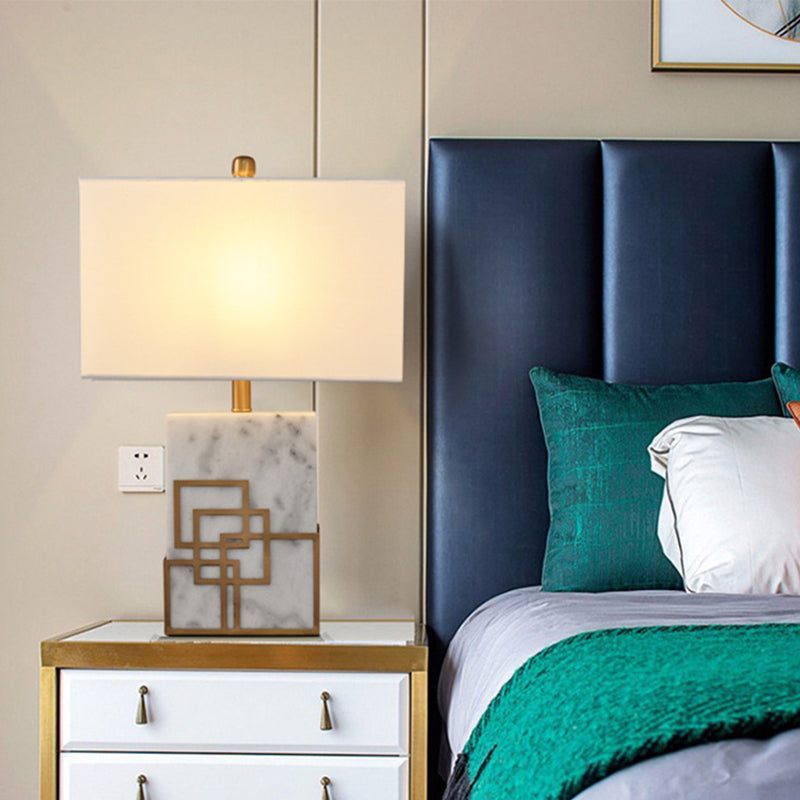 Lámpara de mesa rectángulo de tela nocturna estilo moderno de 1 luces/blancos/verde con pedestal