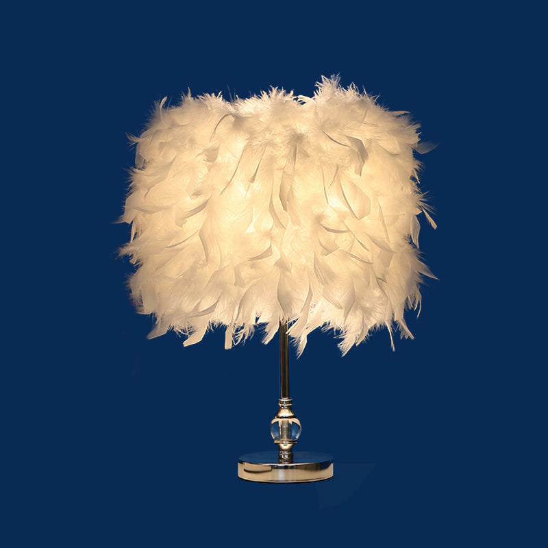 Simplicité Drum Night lampe plume 1-Light Table Light Table Éclairage en rose / rouge / jaune avec décor en cristal