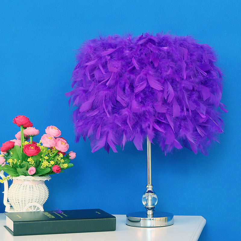 Simplicité Drum Night lampe plume 1-Light Table Light Table Éclairage en rose / rouge / jaune avec décor en cristal