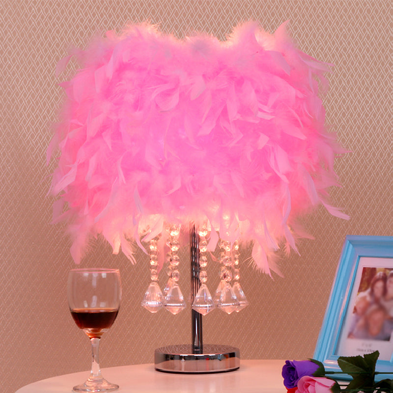 Runde Esstischtisch Leichte Feder 1 Kopf moderne Nachtlampe in Rot/Rosa/Rose Rot mit Kristalltropfen