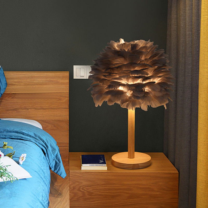 Table table de nuit légère nordique plume simple de table de chevet simple en rose / blanc / gris avec poteau en bois