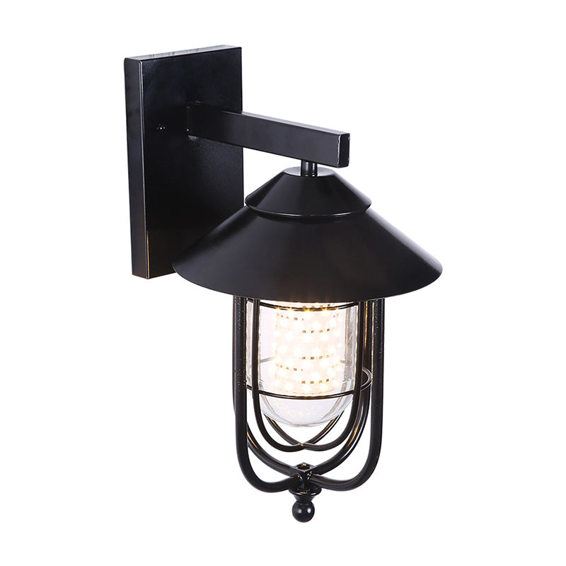 Black Half-Capsule Mur Lantern Farmhouse Glass transparent 1 ampoule Mur extérieur Light