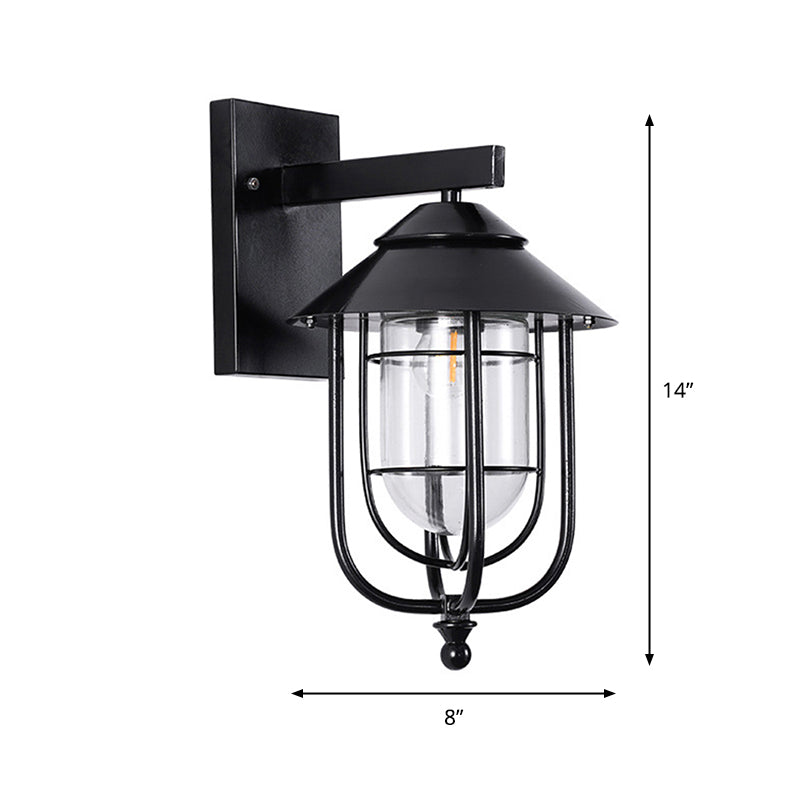 Black Half-Capsule Mur Lantern Farmhouse Glass transparent 1 ampoule Mur extérieur Light