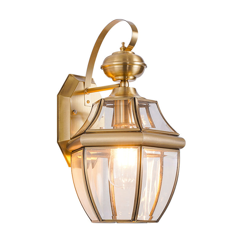 Clear Glass Globe Wall Light Traditional 1-Light Outdoor Small/Medium/Large Lantern Wall Sconce in Brass