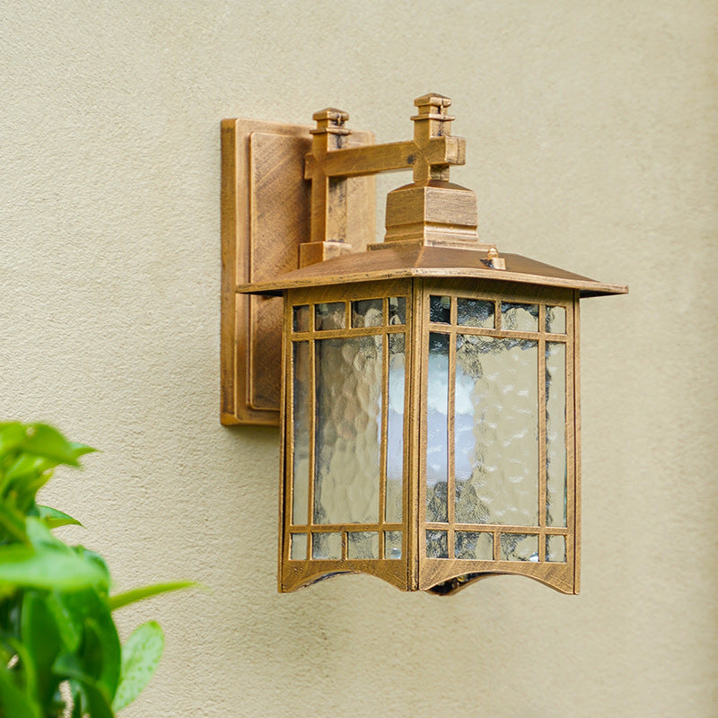 Rectangle Garden Wall Light Kit Antiqued Water Glass 1 Bulb Black/Brass Wall Sconce Lighting Fixture