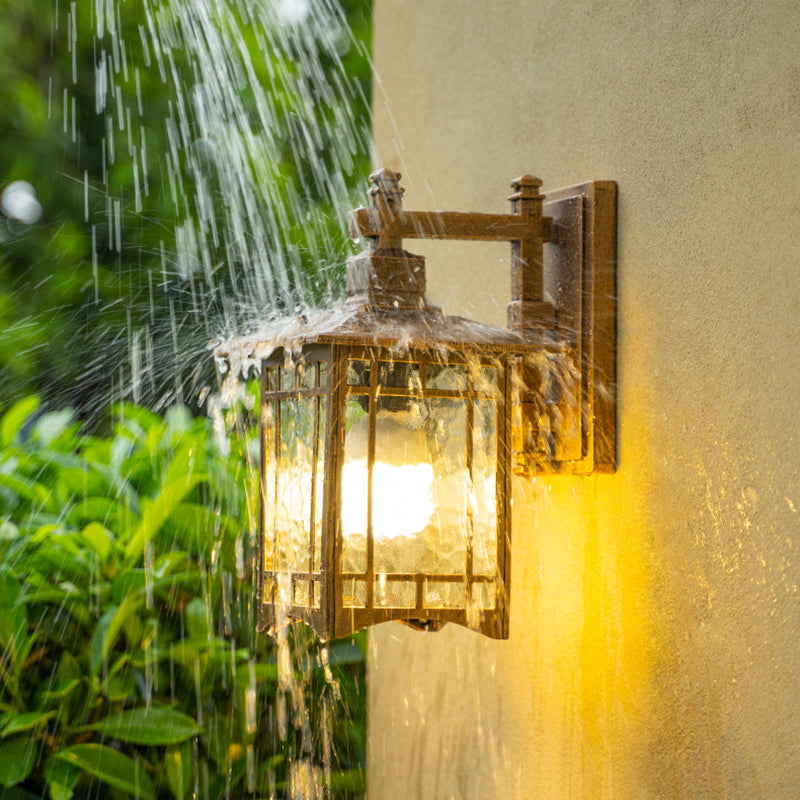 Rectangle Garden Wall Light Kit Antiqued Water Glass 1 Bulb Black/Brass Wall Sconce Lighting Fixture