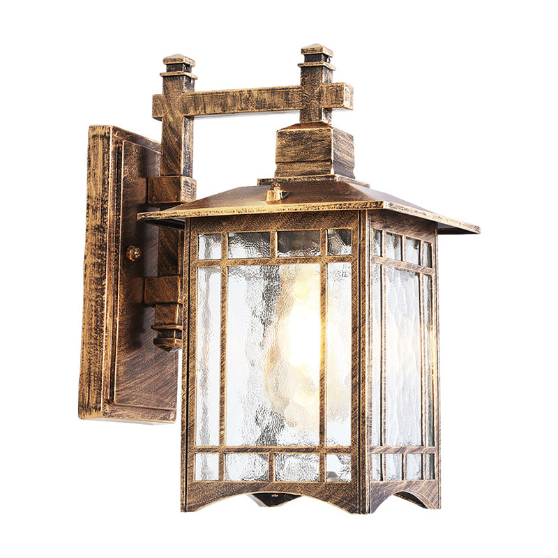 Rectangle Garden Wall Light Kit Antiqued Water Glass 1 Bulb Black/Brass Wall Sconce Lighting Fixture