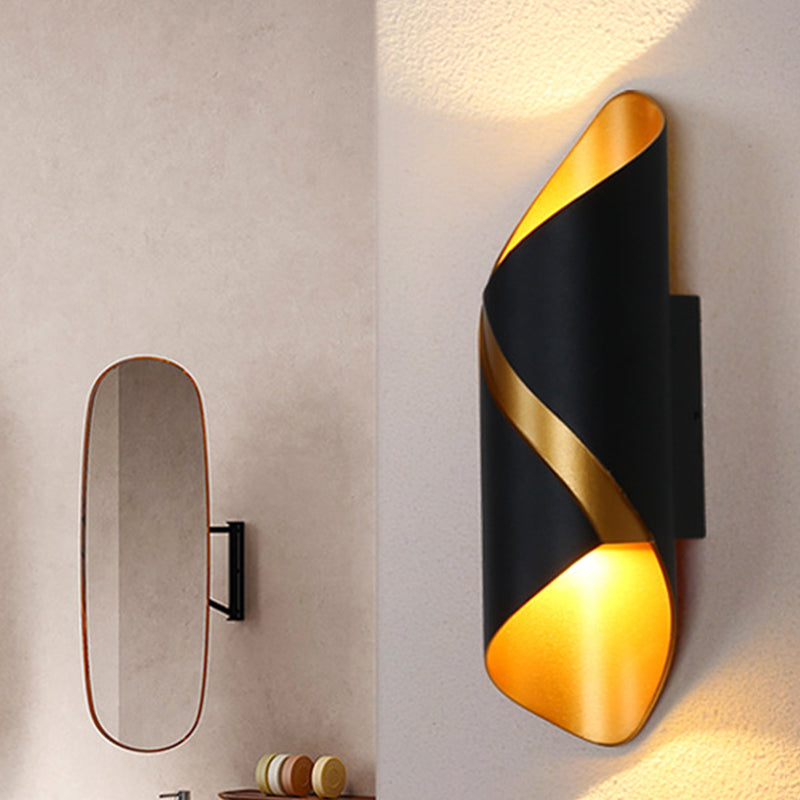 Tube Bathroom Up Down Wall Light Metal Post-Modern LED Sconce Lamp in Black and Gold Inner