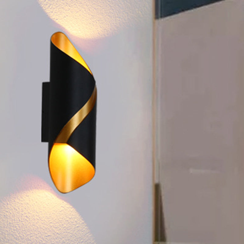 Tube Bathroom Up Down Wall Light Metal Post-Modern LED Sconce Lamp in Black and Gold Inner