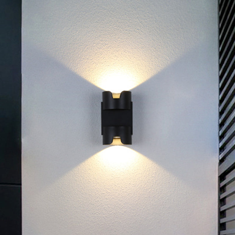 Patio LED Flush Mount Wall Light Simple Black Up Down Light with Cylinder Metal Shade