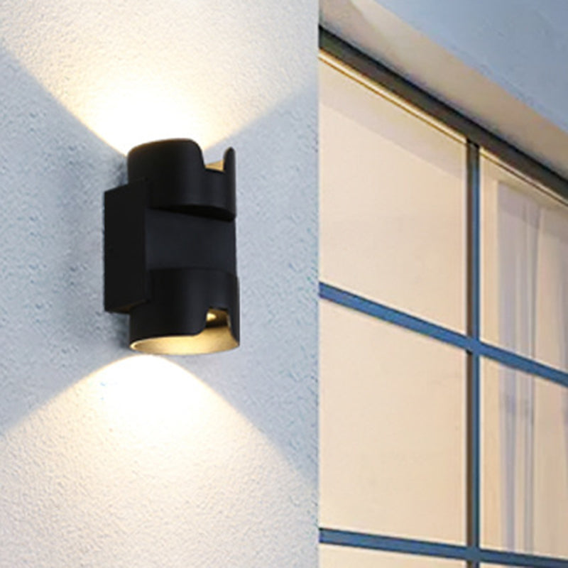 Patio LED Flush Mount Wall Light Simple Black Up Down Light with Cylinder Metal Shade