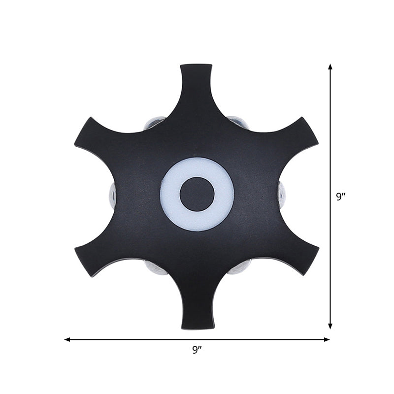 Snowflake Outdoor LED Wall Light Plastic 6-Bulb Modern Flush Mount Wall Sconce in Black, Warm/White Light